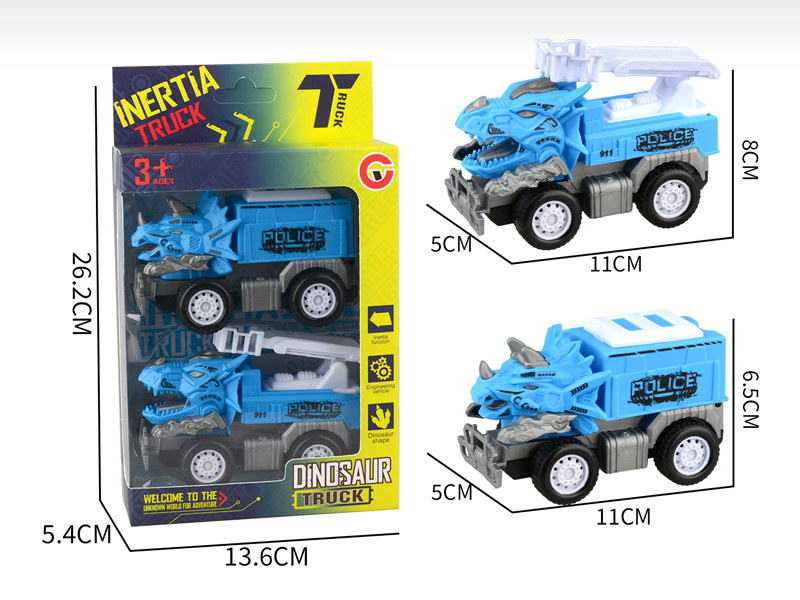 Small Medium Friction Dinosaur Police Car 2PCS