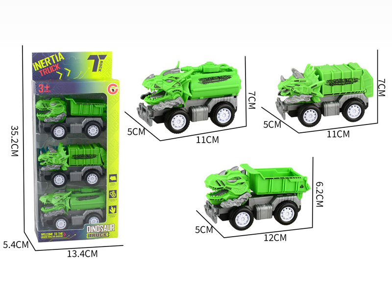Small Medium Friction Dinosaur Sanitation Vehicle 3PCS