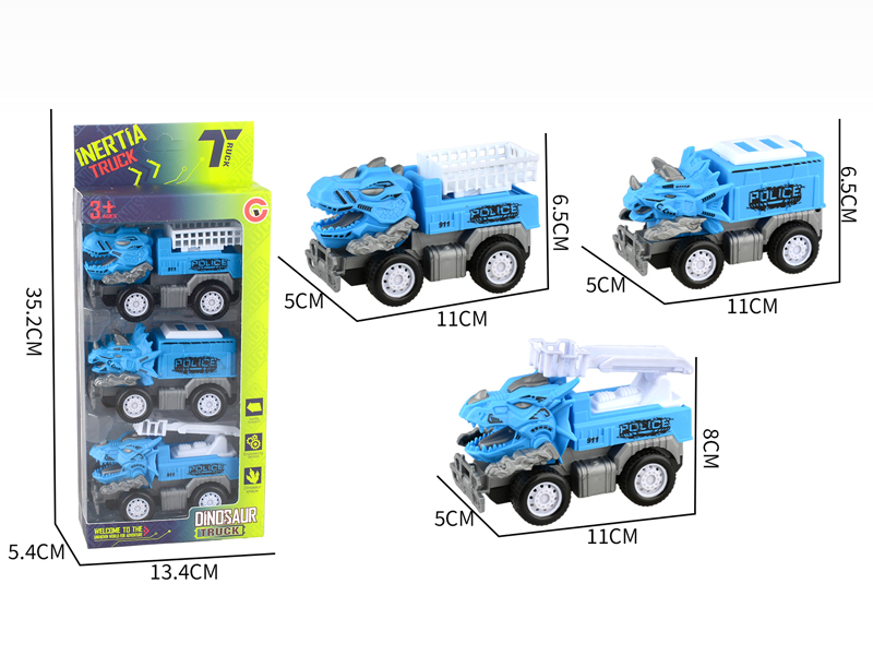 Small Medium Friction Dinosaur Police Car 3PCS