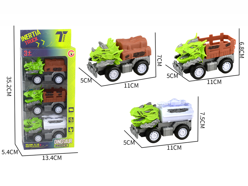 Small Medium Friction Dinosaur Farmer's Car 3PCS