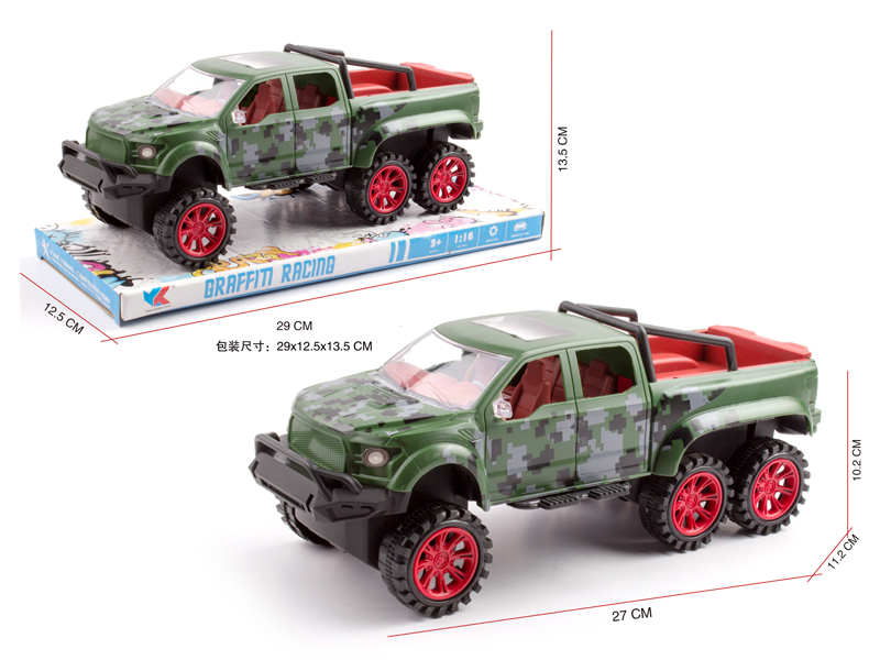 1:16 Friction Six Wheeled Ford Pickup Truck Military Simulation Vehicle