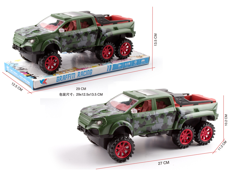 1:16 Friction Six Wheeled Mercedes Benz Pickup Truck Military Simulation Vehicle
