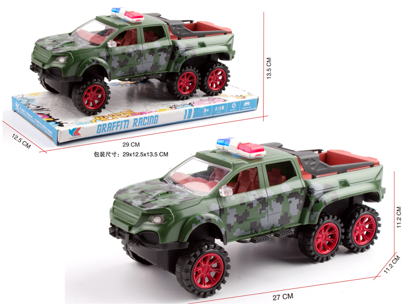 1:16 Friction Six Wheeled Mercedes Benz Pickup Truck Military Police Vehicle