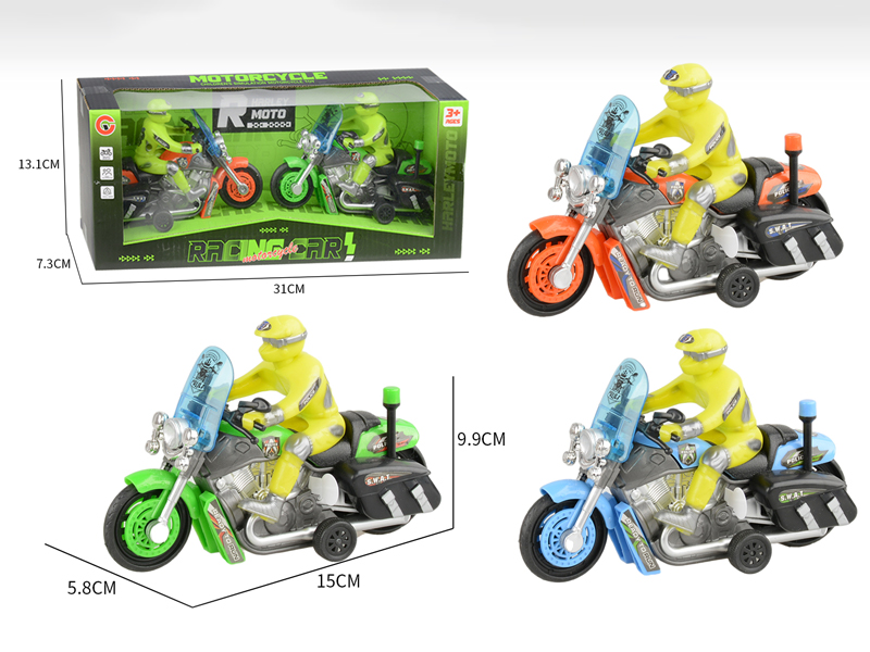 2PCS Small Pull Back Motorcycle Police Car