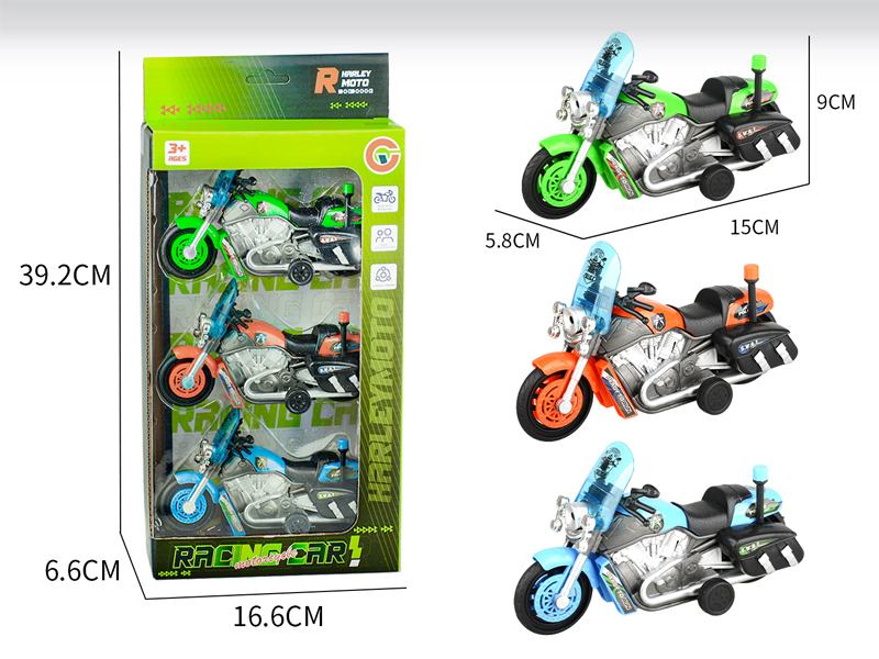 3PCS Small Pull Back Motorcycle Police Car
