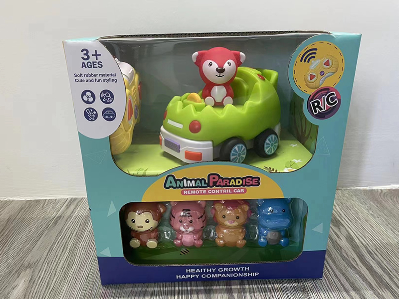 2.4G Remote Control Vinyl Cartoon Car + 5 Cartoon Animal Finger Dolls(With Lights And Music)