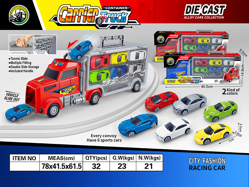 Alloy Sports Cars Double Side Storage Container Carrier Truck