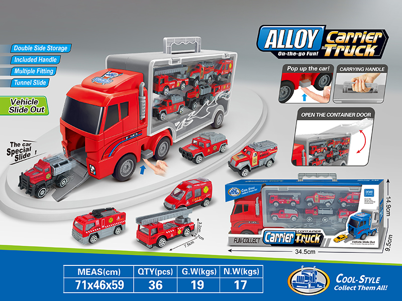 Alloy Fire Engines Double Side Storage Container Carrier Truck