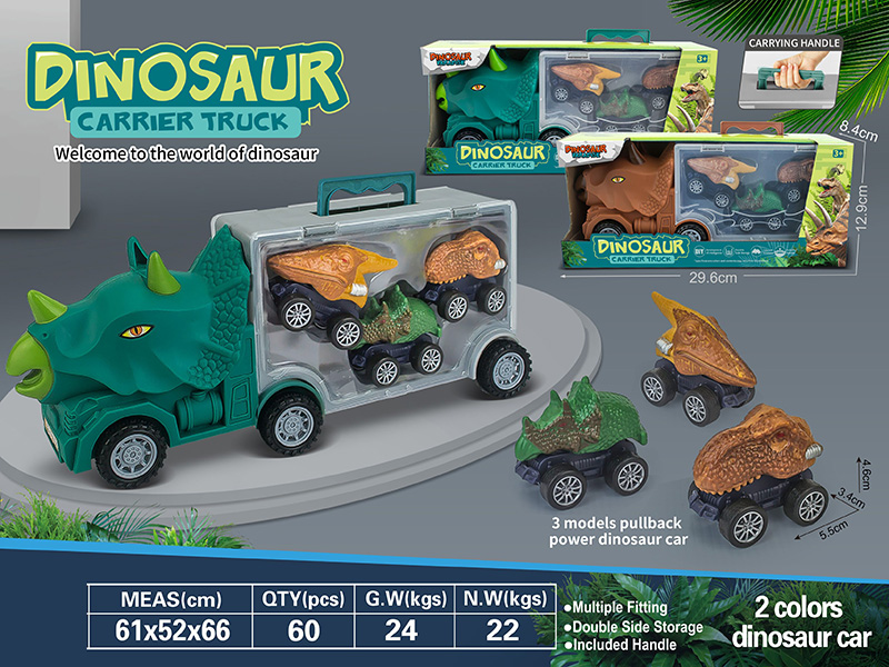 Triceratops Storage Carrier Truck With 3 Pull Back Dinosaur Cars
