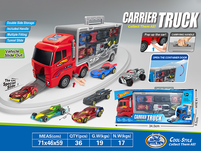 Alloy Racing Car Double Side Storage Container Carrier Truck