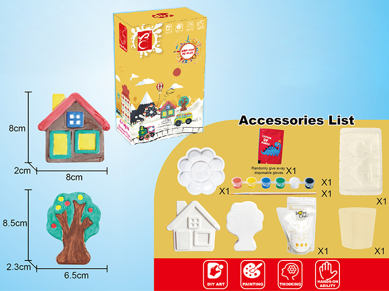 DIY Handmade Model Gypsum Painted Plaster Toys - Tree ,House