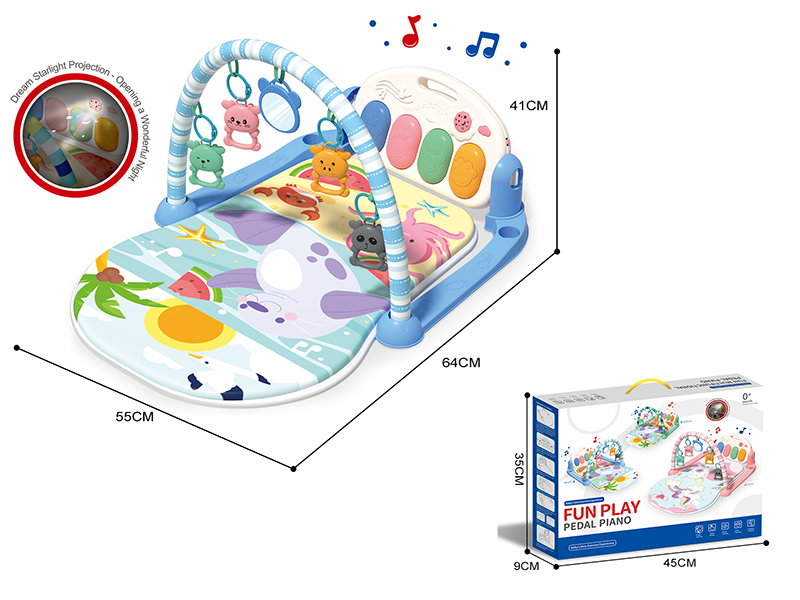 Baby Pedal Piano Fitness Blanket With Projection(Blue)