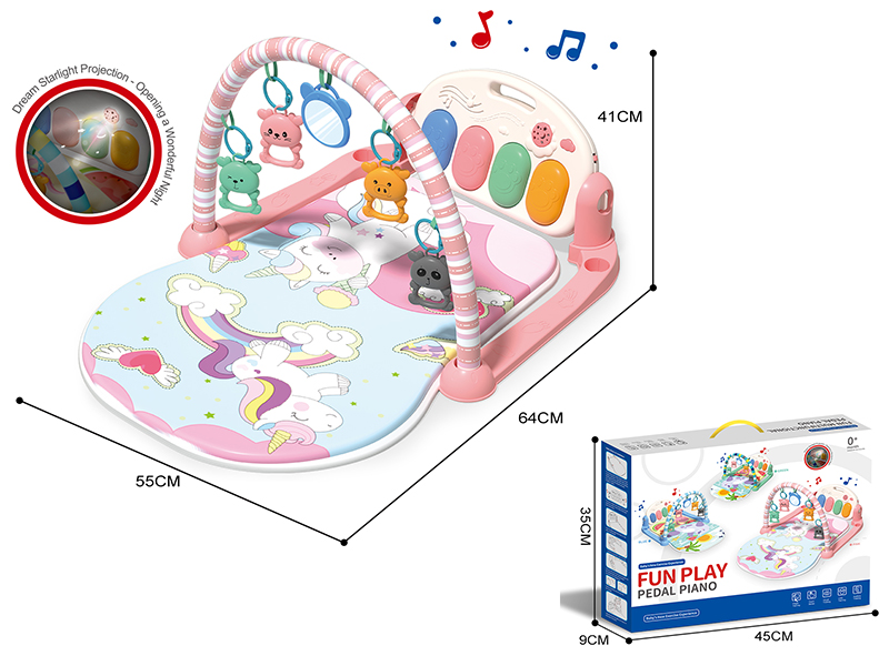 Baby Pedal Piano Fitness Blanket With Projection(Pink)