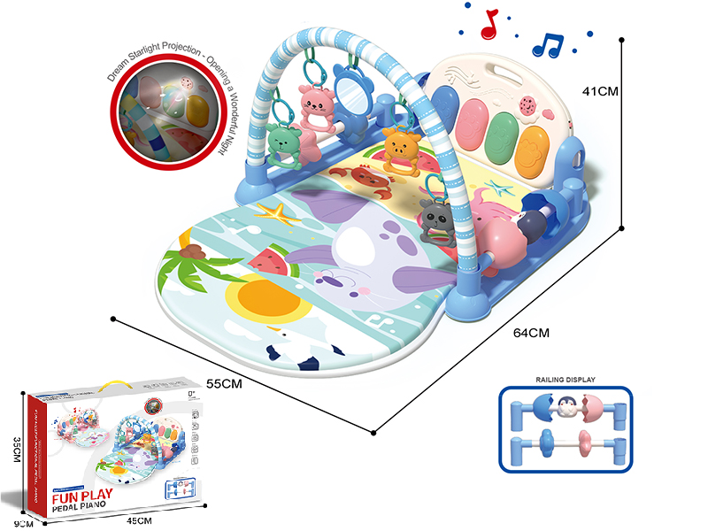 Baby Pedal Piano Fitness Blanket With Projection,Railing(Pink)