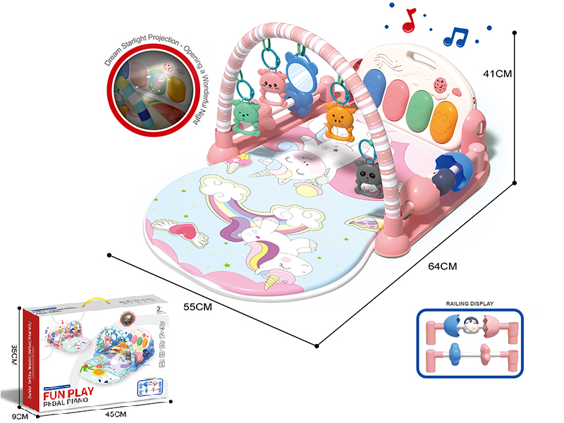 Baby Pedal Piano Fitness Blanket With Projection,Railing(Pink)