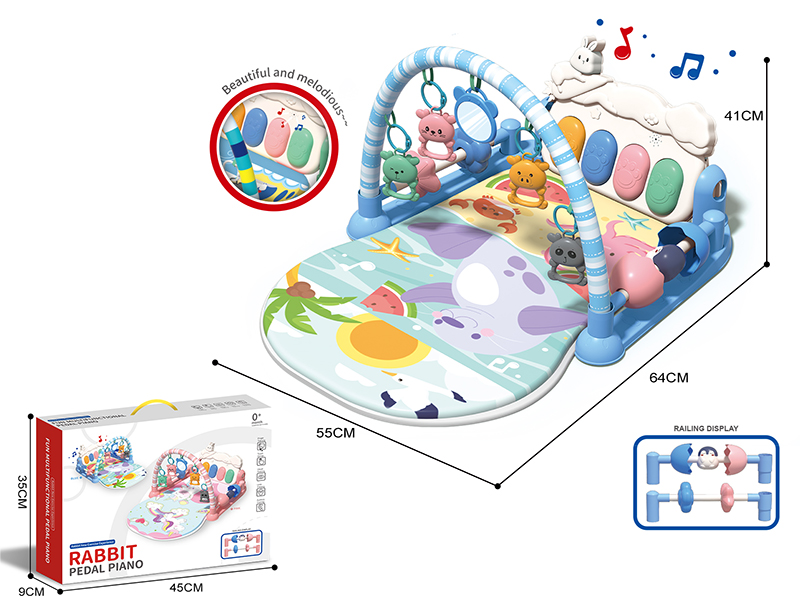 Baby Pedal Piano Fitness Blanket With Railing(Blue)