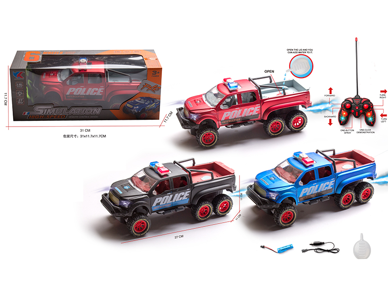 1:16 Six-Wheel Ford Pickup 6-Channel Remote Control Spray Police Car(Includes Batteries)