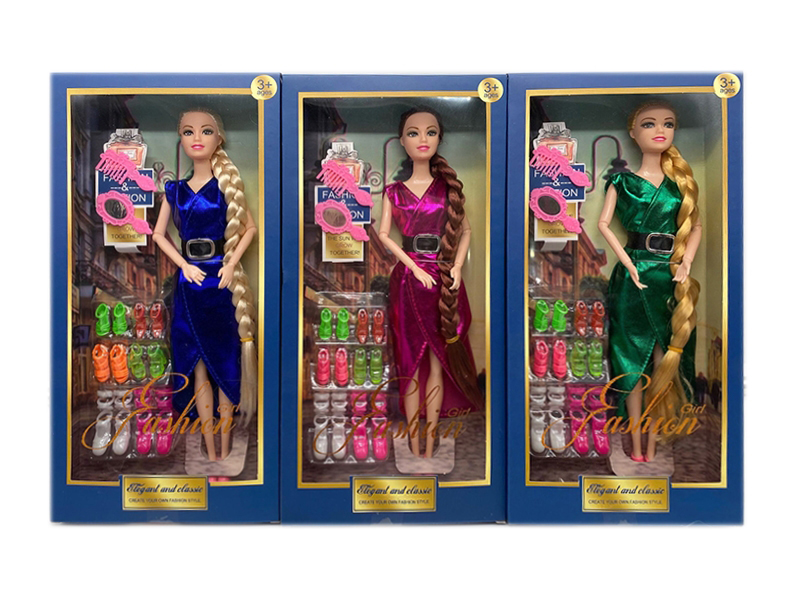 11.5-Inch Solid Body 9-Joint Fashion Dress Doll With Shoes Comb Mirror