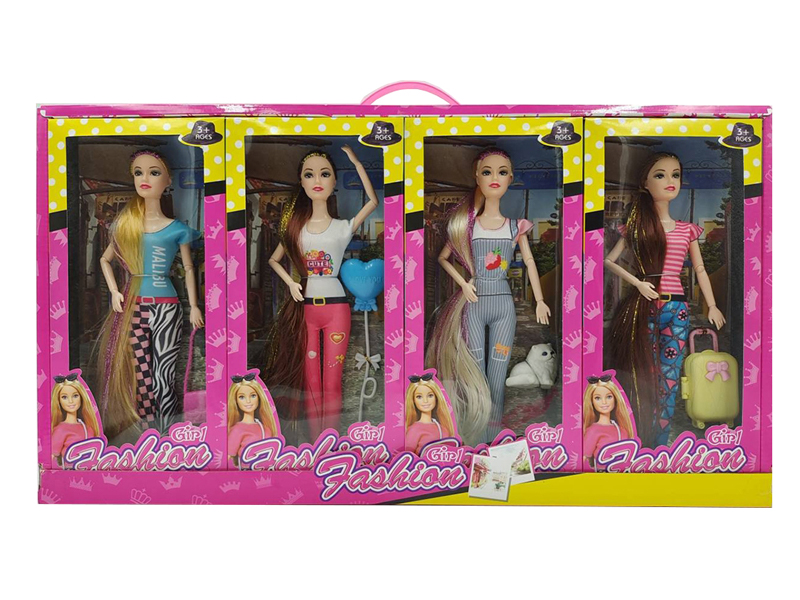 11.5-Inch Solid 9-Joint Fashion Doll With Bag, Balloon, Kitten Travel Box 8PCS