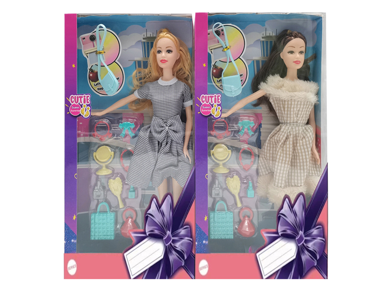 11.5-Inch Solid Fashion Dress With Doll Strap Bag