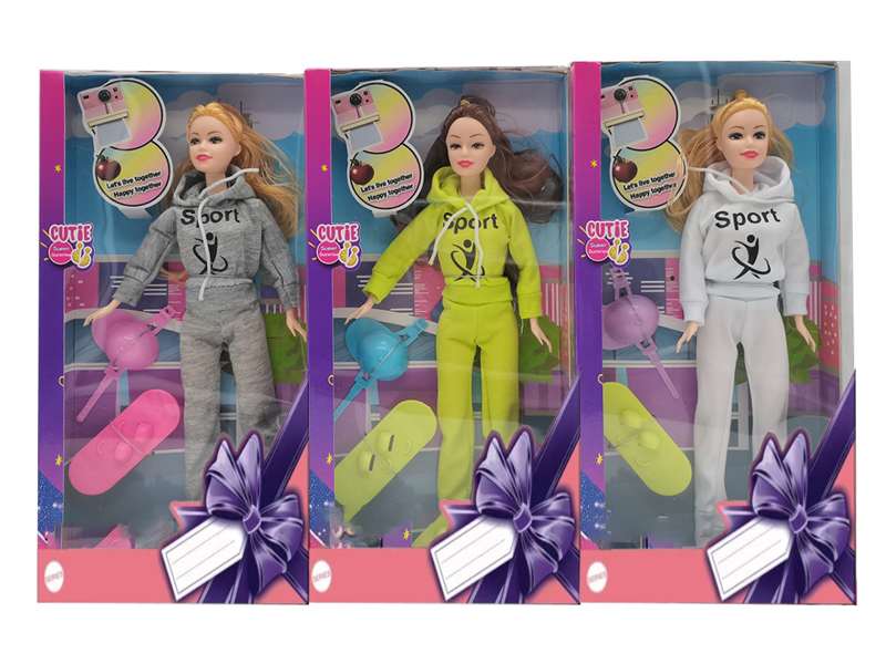 11.5-Inch Solid Body Sports Set Doll With Helmet Skateboard