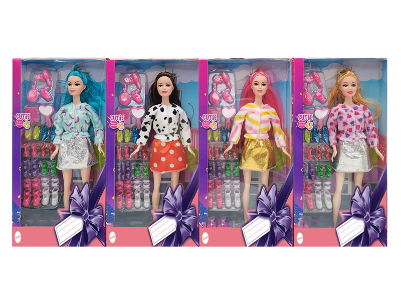 11.5-Inch Solid Fashion Short Skirt Doll With Strap Shoes