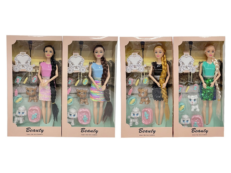 11.5-Inch Solid Body 9-Joint Fashion Dress Doll With Puppy