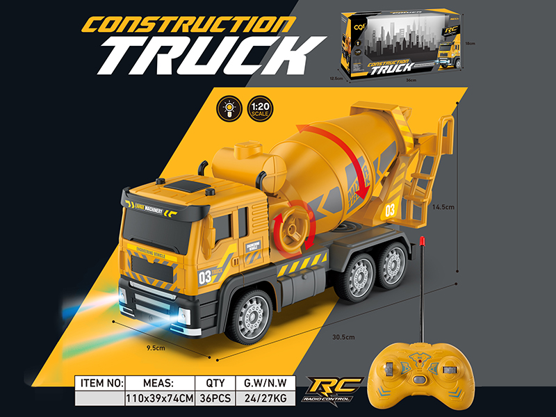 1:20 4-Channel Remote Control  Engineering Mixer Truck With Lights