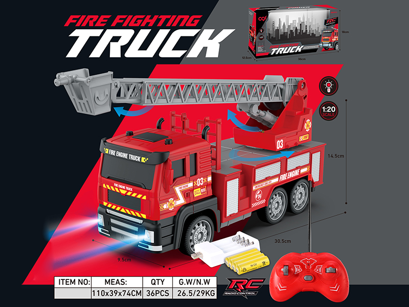 1:20 4-Channel Remote Control Aerial Platform Fire Engine With Lights