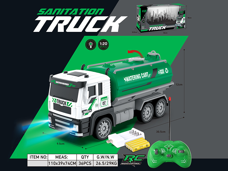 1:20 4-Channel Remote Control Sprinkler Truck With Lights