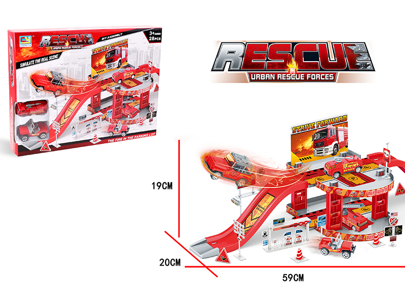Fire Rescue Parking Lot(With 2 Alloy Cars)