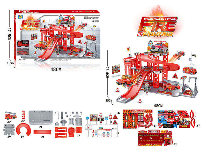 Fire Rescue Parking Lot(With 2 Plastic Cars)