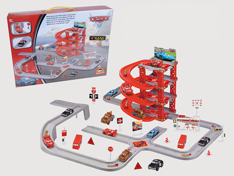 Cars Parking Lot(With 4 Plastic Cars,1 Plastic Bus)