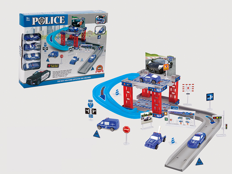 Police Car Parking Lot(With 4 Plastic Police Cars)