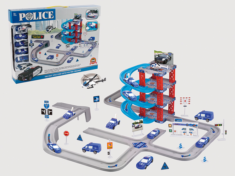 Police Car Parking Lot(With 4 Plastic Police Cars)