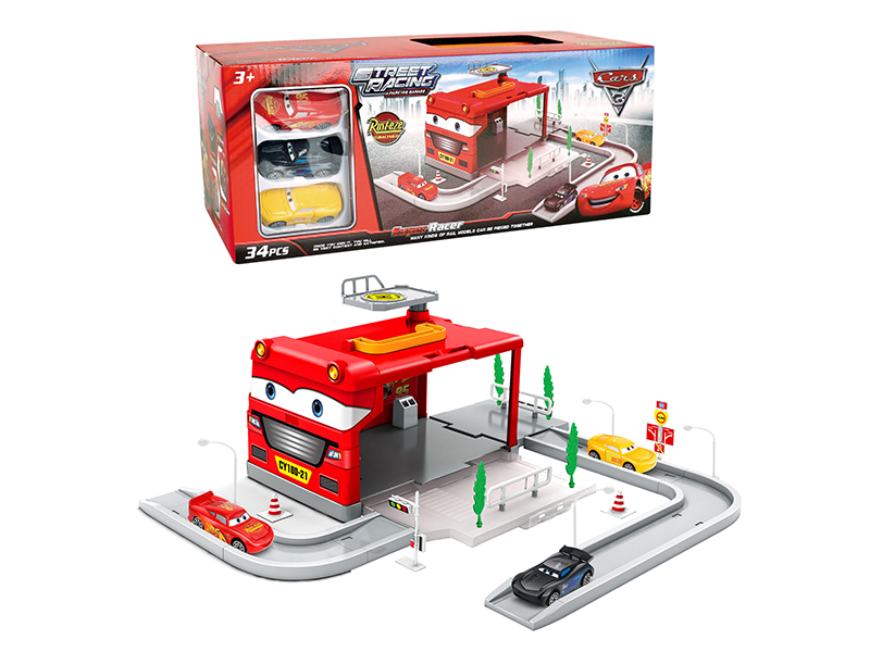 Cars Storage Parking Lot(With 3 Plastic Cars)