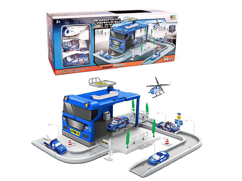 Police Storage Parking Lot(With 2 Alloy Cars,1 Plastic Helicopter)