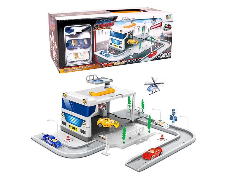 Storage Parking Lot(With 2 Plastic Cars,1 Helicopter)
