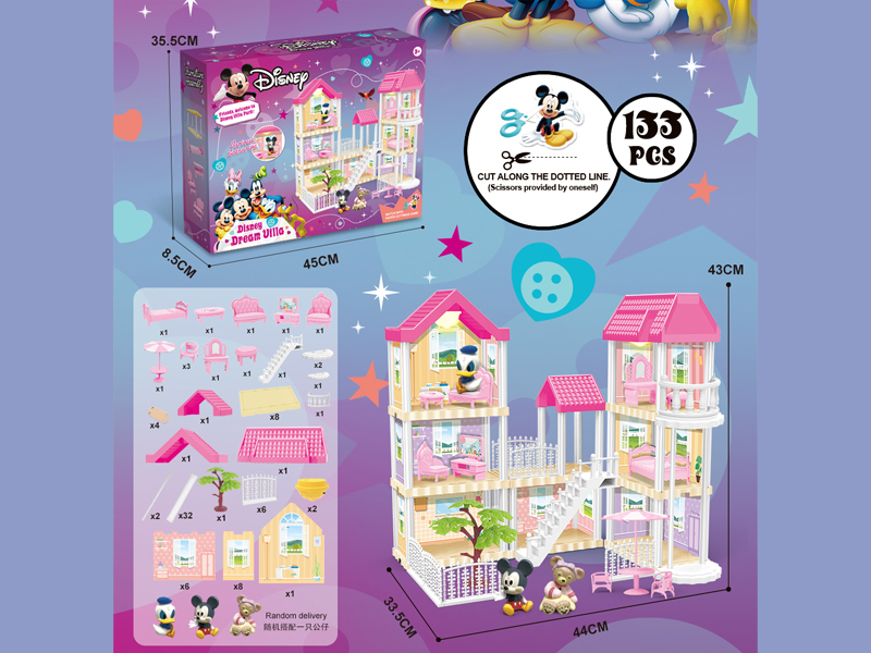 DIY Villa Toy +Elevator+Disney Dolls With Light 133PCS