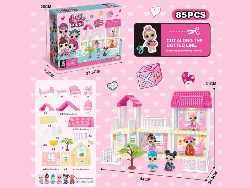 DIY Villa Toy +Surprise Doll With Light 85PCS