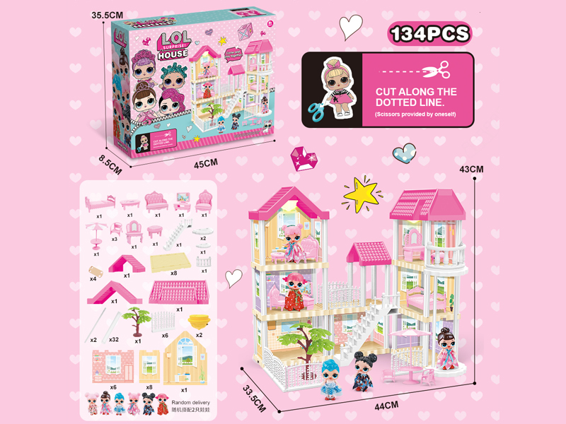 DIY Villa Toy +Elevator+Surprise Doll With Light 134PCS