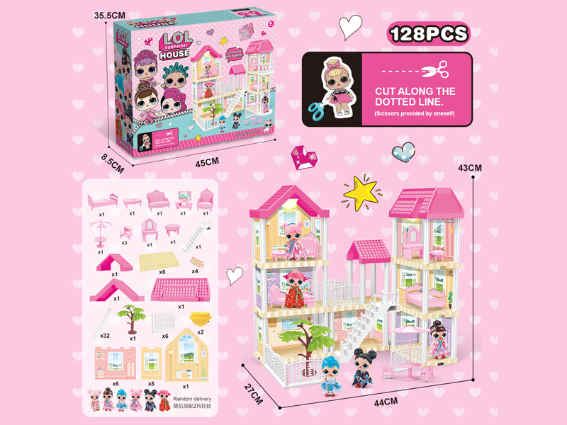 DIY Villa Toy +Surprise Doll With Light 128PCS
