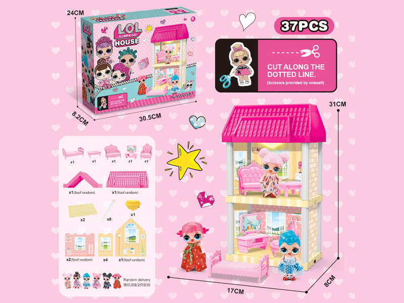 DIY Villa Toy +Surprise Doll With Light 37PCS