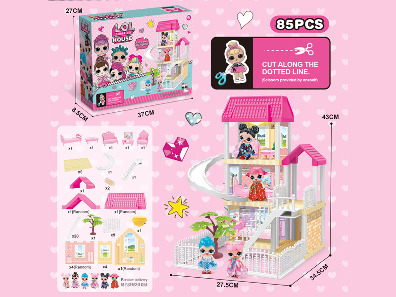 DIY Villa Toy +Surprise Doll With Light 85PCS