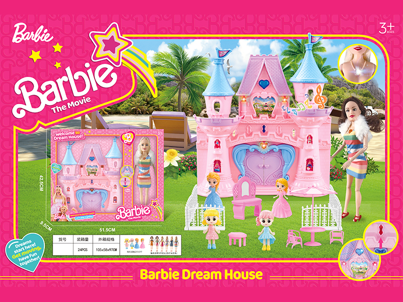 Castle With Doll With Light Music +Princess+Furniture Fence