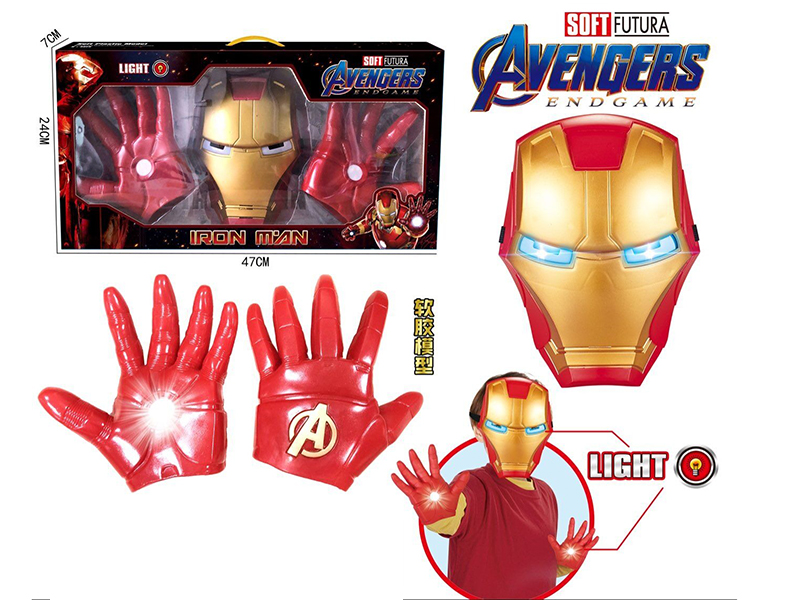 Soft Rubber Iron Man Gloves Mask Set With Light