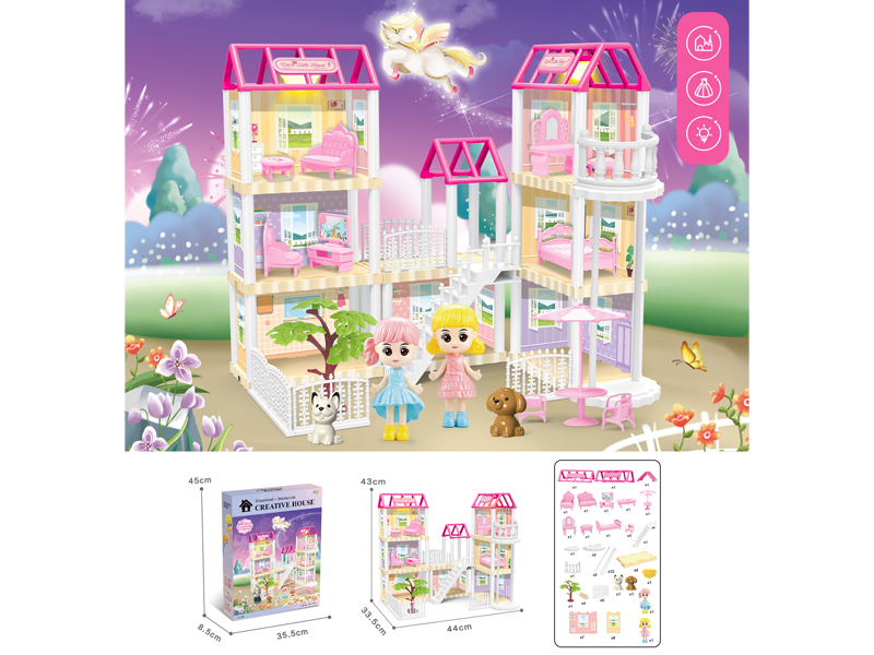 DIY Villa Toy With Elevator Doll With Dual Light130PCS