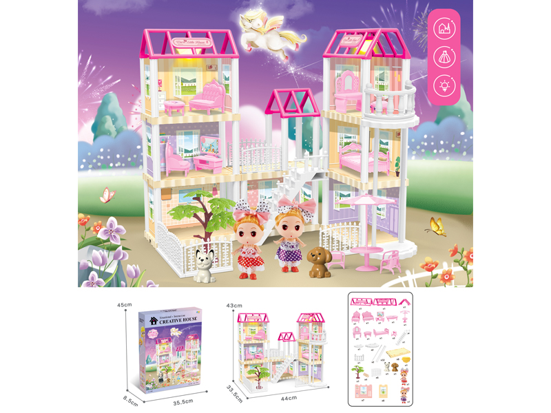 DIY Villa Toy With Elevator Doll With Dual Light130PCS