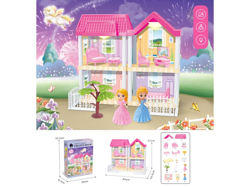 DIY Villa Toy With Doll With Dual Light 70PCS