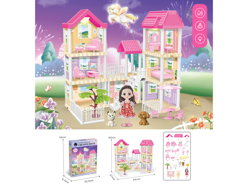DIY Villa Toy With 6-Inch Doll With Dual Light 129PCS